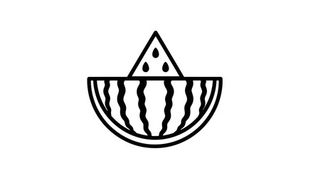 Fototapeta premium Minimalist Line Art Watermelon Icon with Triangle Slice - Fresh Summer Fruit Outline Drawing