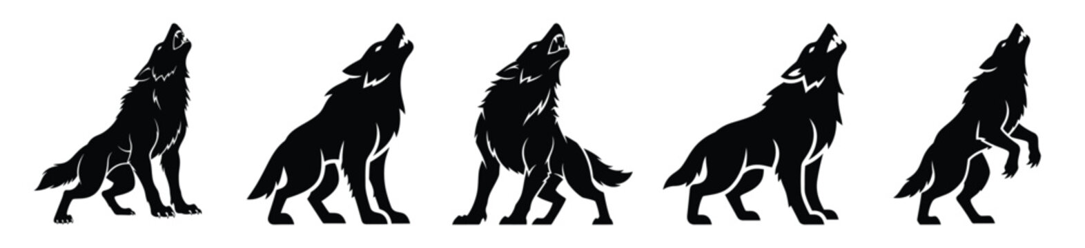 Silhouette collection howling wolves in various poses vector illustration