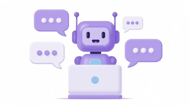 Friendly Purple Chatbot Assistant with Speech Bubbles for Customer Support