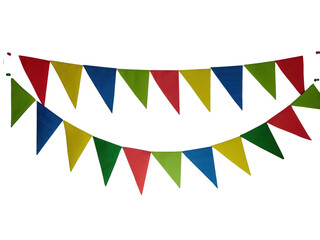 Obraz premium A string of multicolored triangular pennant flags for festive decoration