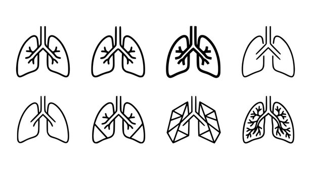 Anatomy Lungs Icons Set in Six Editable Stroke Styles Medical Respiratory Vector Illustration