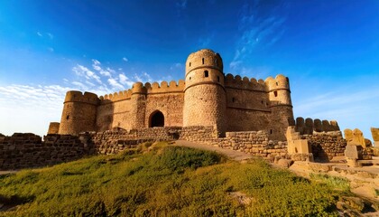 Naklejka premium Golkonda Fort – Historic Fortress Ruins Against a Clear Blue Sky
