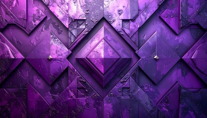 メタリックパープルの幾何学模様が重なる幻想的な立体背景