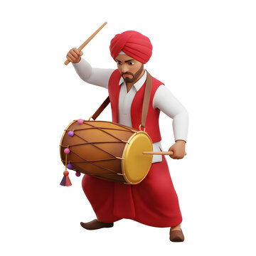 Cartoon man playing dhol drum