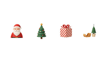 Set of four simple christmas holiday icons featuring santa claus, christmas tree, gift box, and reindeer Vector © MST SUETI