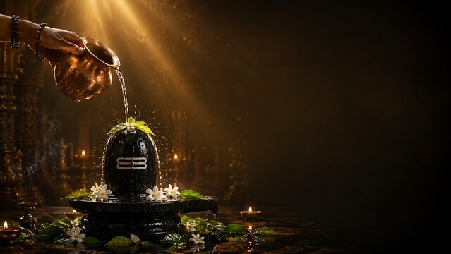 Premium Sawan Somwar Commercial Banner with Shivling and Luxury Lighting