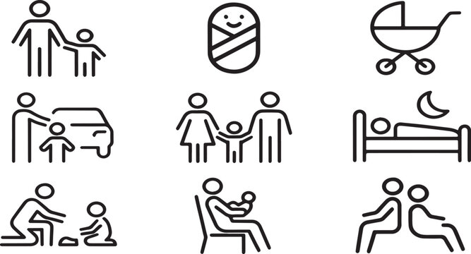 line icons of people and family activities