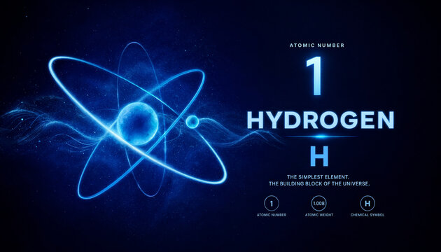 Hydrogen Atom Illustration with Atomic Number, Chemical Symbol and Scientific Concept of the Simplest Element