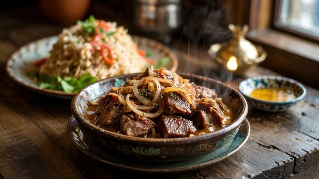 Egyptian cuisine . 
Kebab El Halla is a classic, incredibly tender and flavorful stew of beef or lamb with a lot of onions, which is considered the pearl of Egyptian home cooking.