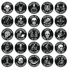Obraz premium Skeleton Icons with Humorous Quotes and Illustrations for Design