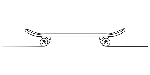 Simple one line drawing of a skateboard seen from the side profile view © Bisawjit