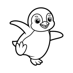 Fototapeta premium Cute Happy Baby Penguin Dancing Cartoon Kawaii Line Art Vector Illustration for Kids Coloring Book and Winter Stickers