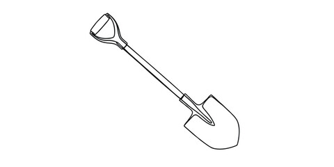 Black outline illustration of a garden shovel tool for digging and landscaping work © Bisawjit