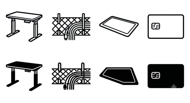Electrical items and smart card icons in black and white set