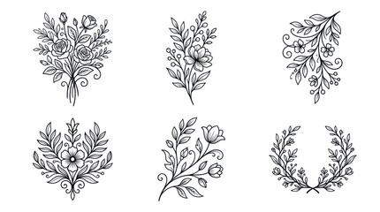 Fototapeta premium Hand-drawn Floral Ornaments and Bouquets - Vector Botanical Illustrations