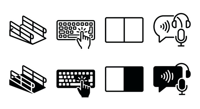 Office and communication icons: tray, keyboard, touchpad, chat