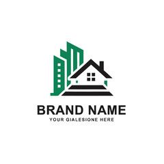Fototapeta premium Home and building real estate logo with green and black colors, simple modern design.