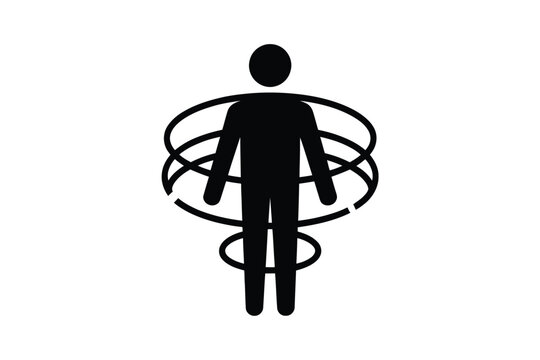 Minimalist Human Body Scanner Icon Featuring Person Silhouette Encircled by Concentric Orbital Rings for Security Checkpoint Safety Detection and Airport Screening Procedures in Professional Vector Gr