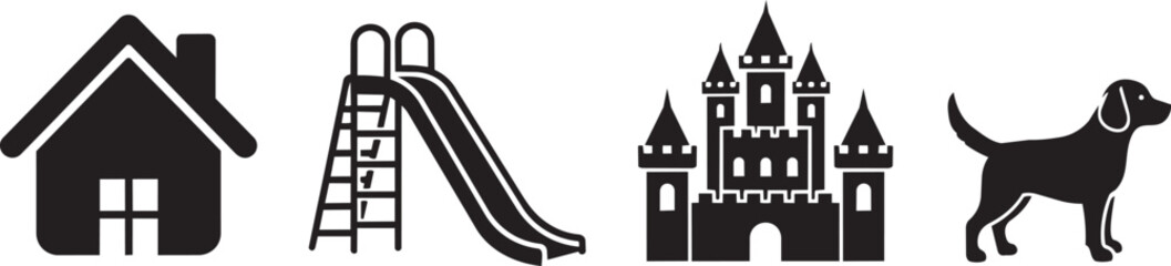 Fototapeta premium Black silhouette of house church bell and running man rope