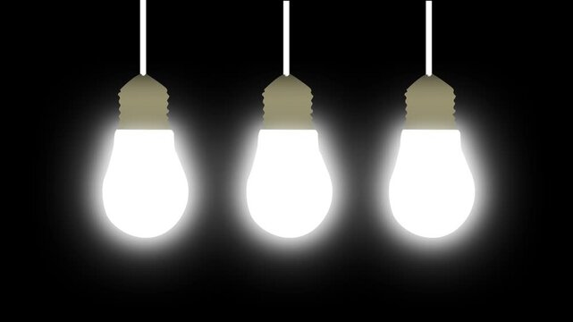 Loopable animation of the light bulbs row. Hanging on the wire and glowing. Idea