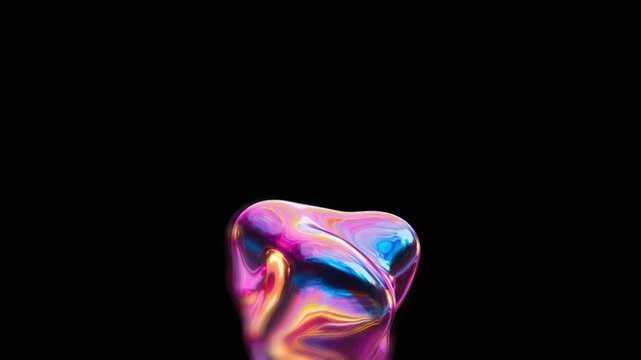 Reflective iridescent fluid moves and morphs dynamically at the bottom of a dark cinematic frame in a seamless abstract 3D animation loop