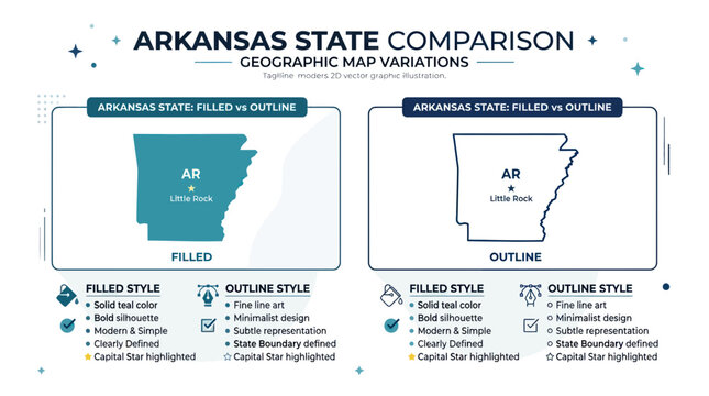 Arkansas State Comparison: Filled vs Outline Geographic Map Variations