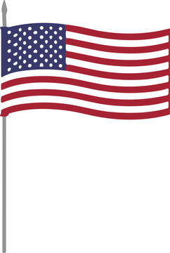 United States of America flag waving on a silver flagpole vector icon for national holiday greeting card graphics.United States of America flag waving on a silver flagpole vector icon for national hol
