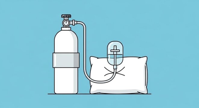 Medical oxygen tank connected to breathing apparatus.