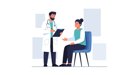Fototapeta premium Doctor Consults Patient in Medical Office - Modern Flat Illustration