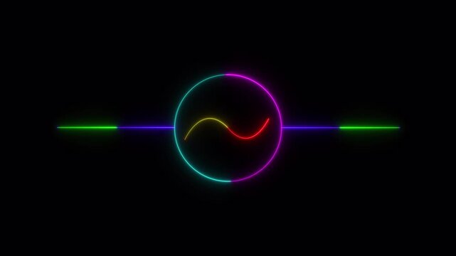Neon AC Voltage Symbol Glow Animation on Black Background | Futuristic Alternating Current Energy Icon 4K.