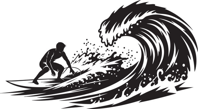 Man surfing on a wave with black and white striped pattern background surfer ocean