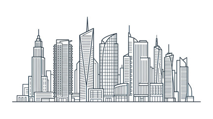 Obraz premium Modern City Skyline Outline Drawing - Business District Architecture
