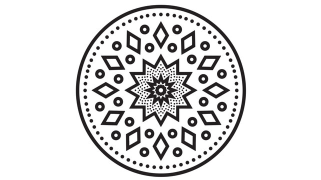 Mandala Emblem with Dotted Border and Geometric Star Shapes in Black and White for Decorative Branding and Background Design