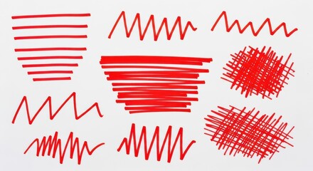 Obraz premium Set of red handdrawn marker scribbles and lines isolated on white background