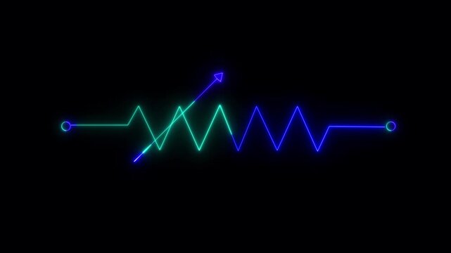 Neon Variable Resistor Symbol Glow Animation on Black Background | Adjustable Potentiometer Icon 4K