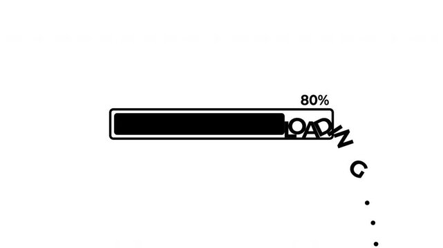 Loading progress bar knocking down letters animation. Ideal for user interface designs, software presentations, application loading screens, technology content, web development topics, infographics.