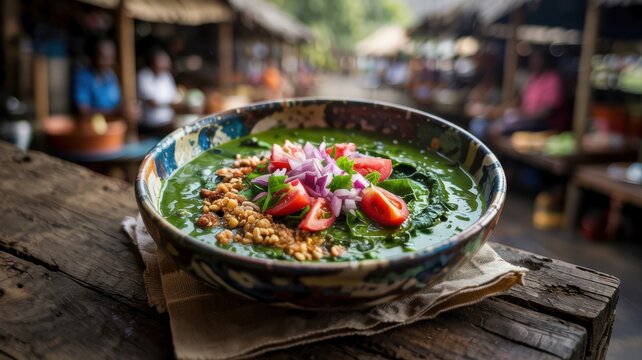 Zimbabwean cuisine. 
Muriwo une Dovi is an iconic, incredibly popular everyday dish of Zimbabwean cuisine. Its name translates as "greens with peanut paste."