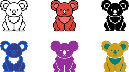Colorful koala bear icons in different colors on white background © Khatunay JANNATARA