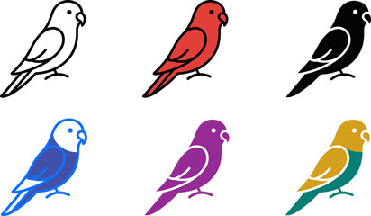 Obraz premium Colorful parrot bird icons in different colors and line art styles various parrots