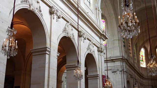 Slow panoramic view inside the Royal Chapel at the Palace of Versailles