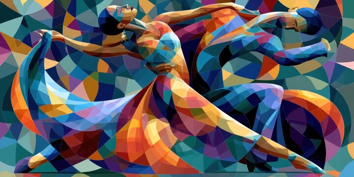 Two dancers performing expressive contemporary duet on color. Jazz Appreciation Month