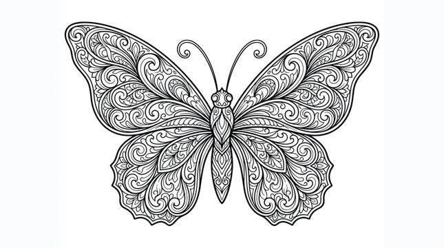 Intricate Butterfly Illustration, Mandala Style, Zentangle Art, Coloring Page