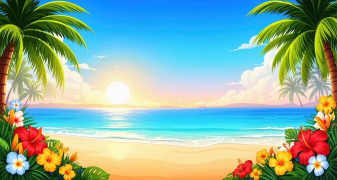 Summer tropical background. Illustration AI Generative
