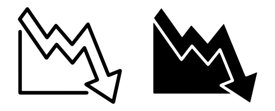 Declining Trend Icons, Downward Arrow Graph, Business Loss Vector Set