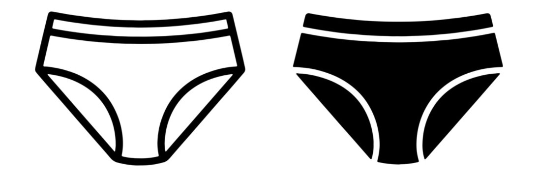 Underwear Icons, Briefs Silhouette, Outline and Solid Black Vector Graphics