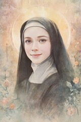 Fototapeta premium Gentle watercolor illustration of a venerable sister dedicated to service and charity
