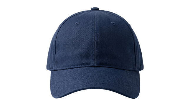 Plain navy blue baseball cap made of cotton fabric isolated on transparent background png photo quality.