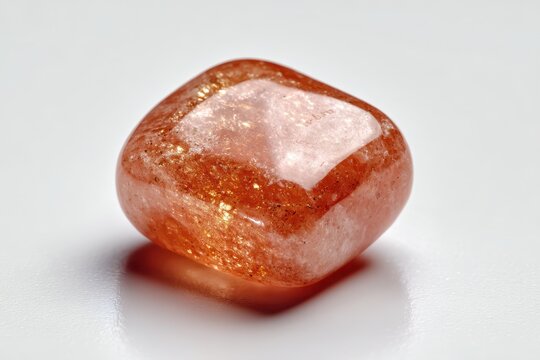 Minimal Studio Shot of Orange Sunstone Gem Resting on White Background