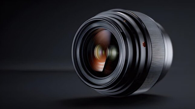 Close-up of a camera lens with abstract light streaks emanating from it
