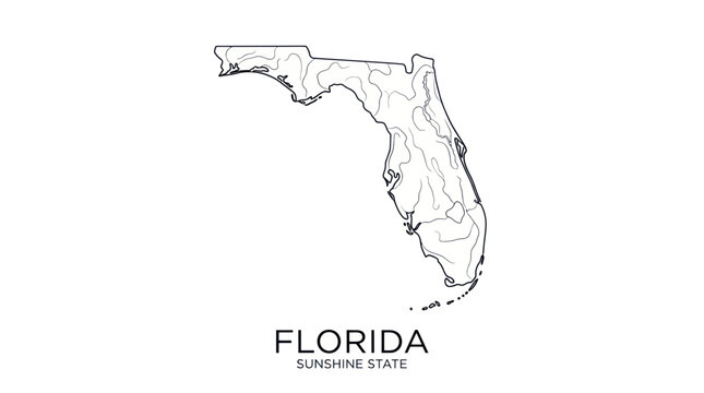 Outline map of Florida, USA, with rivers and county lines, on white background.